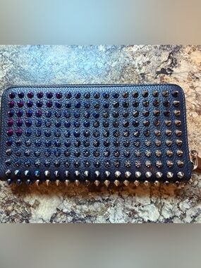Authentic Christian Louboutin Black Studded Wallet with Multicolor Stud Accents
